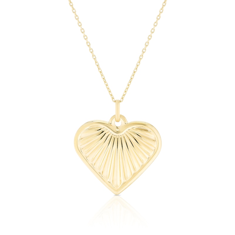 Main Image 1 of 9ct Yellow Gold Textured Heart Pendant Necklace