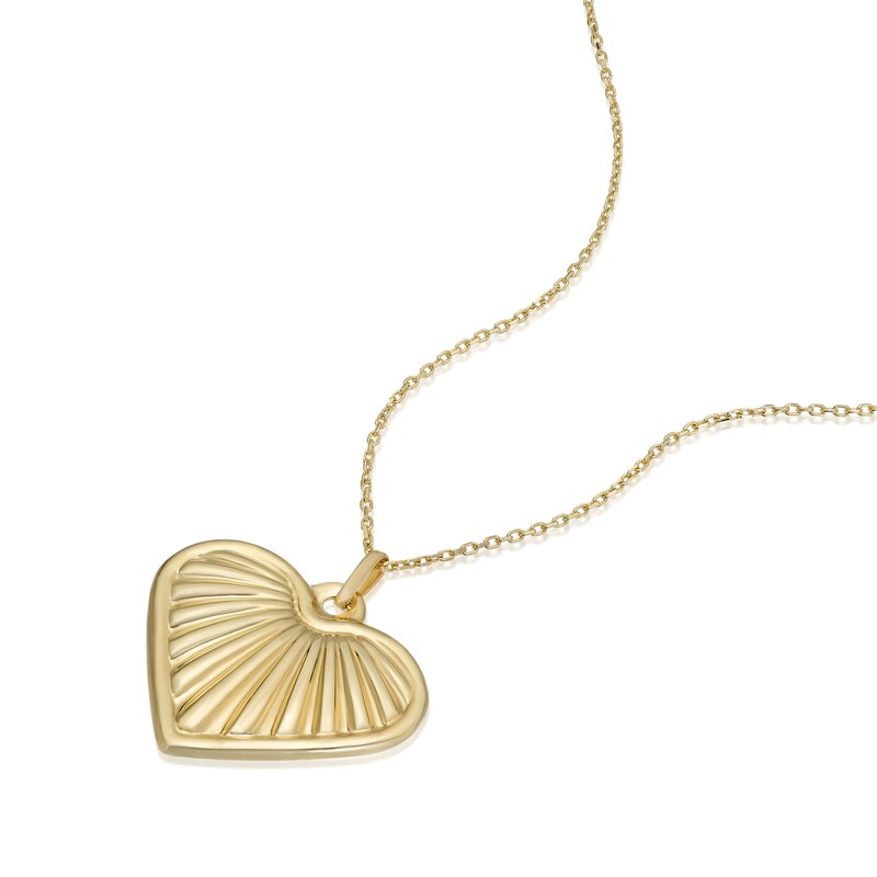 Main Image 2 of 9ct Yellow Gold Textured Heart Pendant Necklace