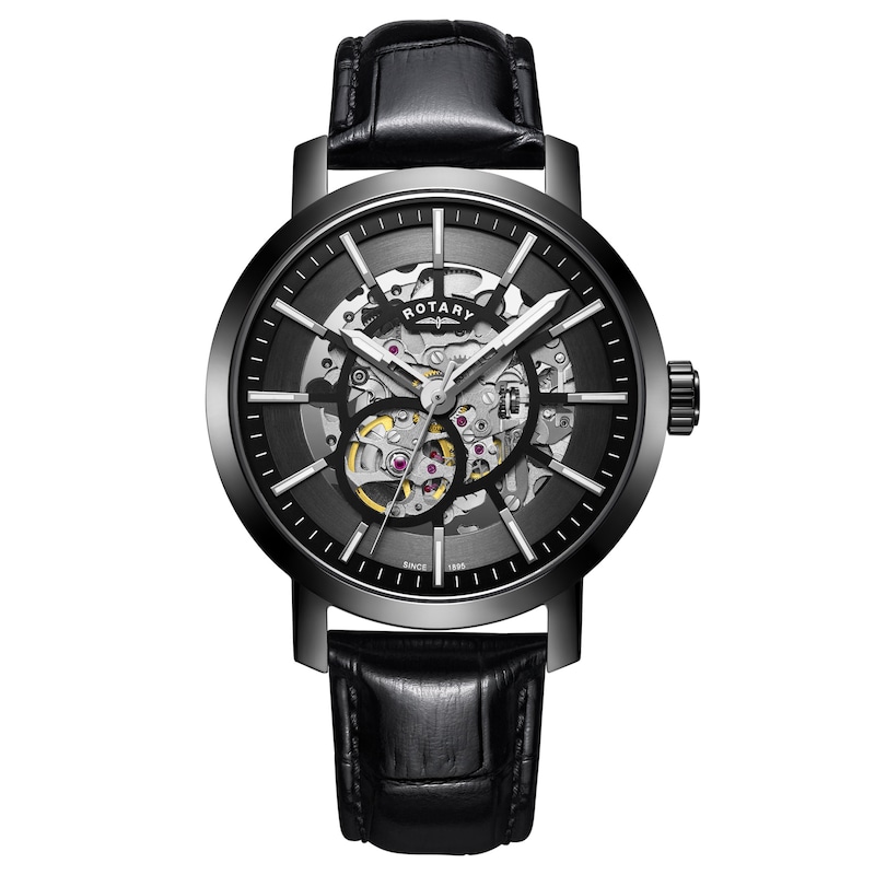 Rotary Men's Greenwich Black Leather Strap Watch