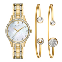 Bulova Classic Crystal Ladies' Gold Tone Bracelet & Watch Gift Set