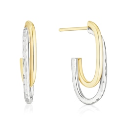 9ct Yellow & White Gold Diamond Cut Twist Half Hoop Earrings