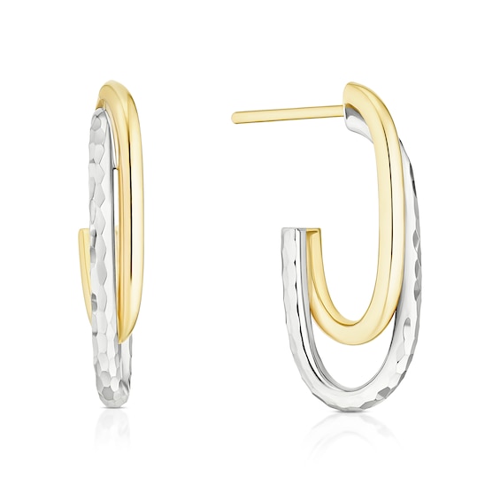 9ct Yellow and White Gold Diamond Cut Twist Half Hoop Earrin