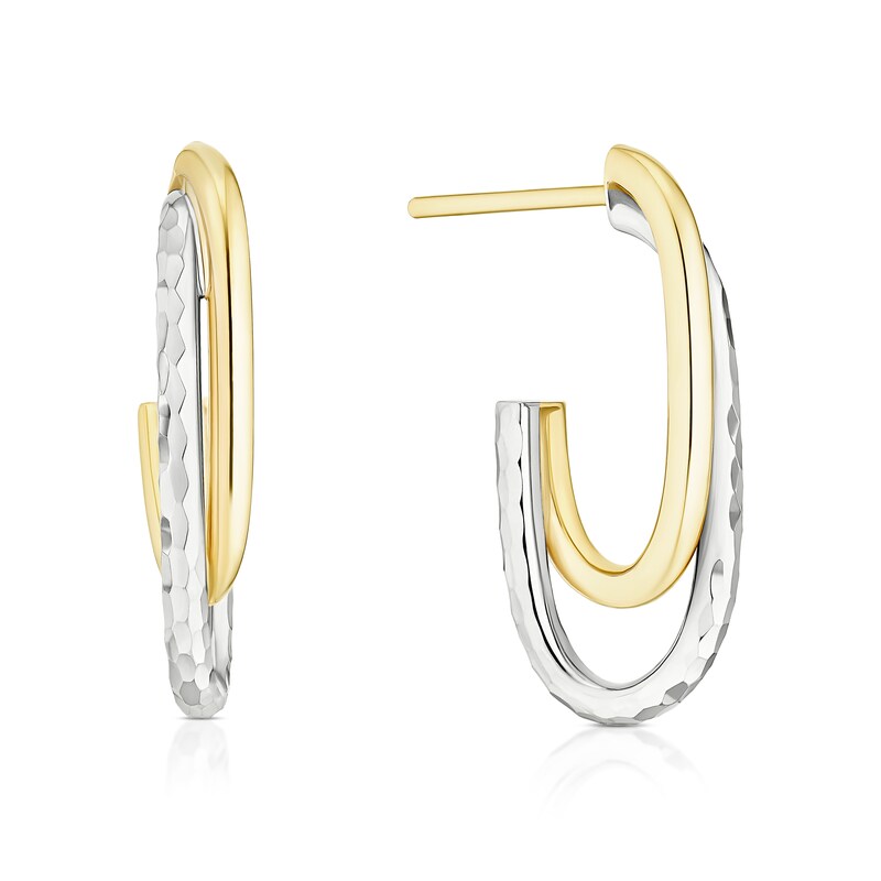 Main Image 1 of 9ct Yellow & White Gold Diamond Cut Twist Half Hoop Earrings