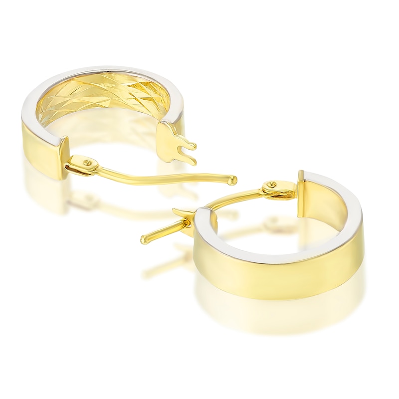 Main Image 2 of 9ct Yellow Gold & Rhodium Plated Diamond Cut Flat Hoop Earrings