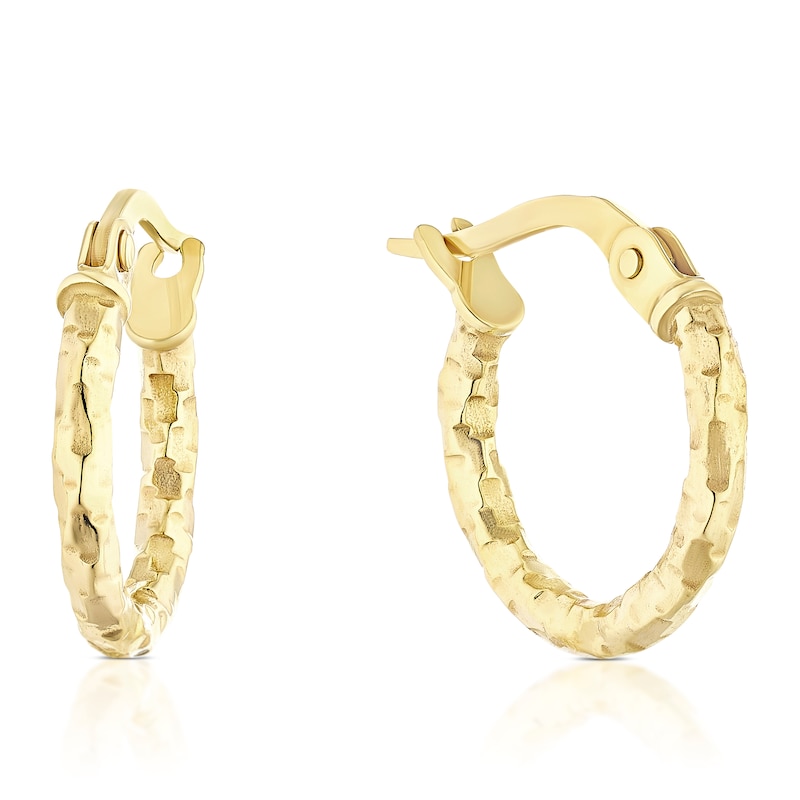 Main Image 1 of 9ct Yellow Gold 10mm Diamond Cut Hoop Earrings