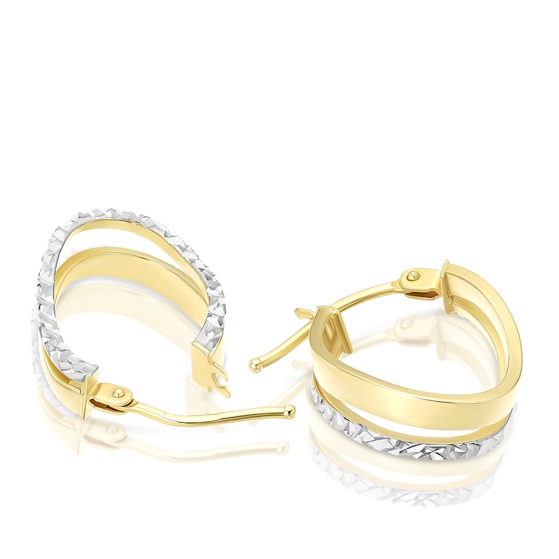 Main Image 2 of 9ct Yellow & White Gold Diamond Cut Twist Oval Hoop Earrings