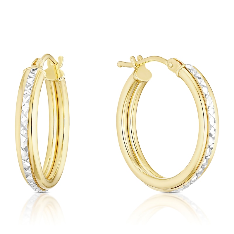 Main Image 1 of 9ct Yellow & White Gold Diamond Cut Twist Hoop Earrings