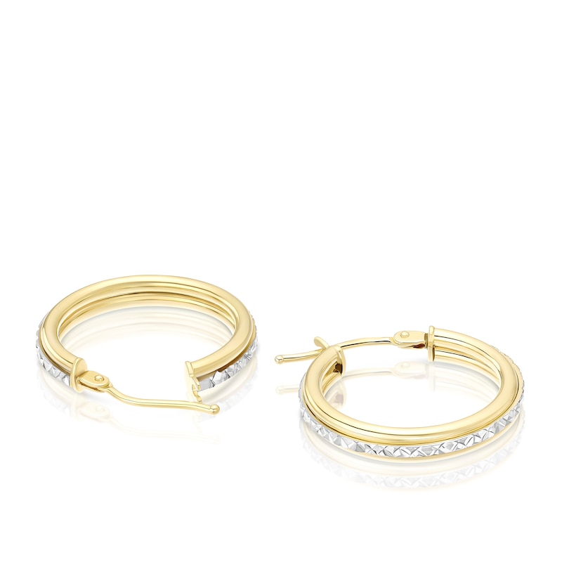 Main Image 2 of 9ct Yellow & White Gold Diamond Cut Twist Hoop Earrings