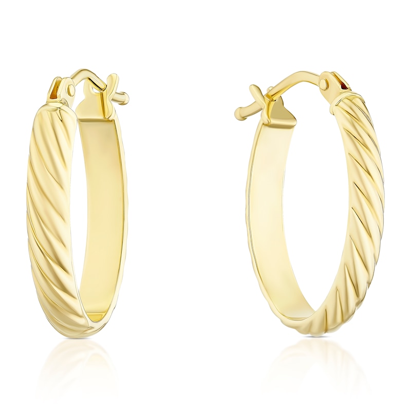 Main Image 1 of 9ct Yellow Gold Patterned Oval Creole Hoop Earrings