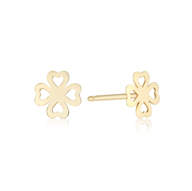 Main Image 1 of 9ct Yellow Gold Heart Clover Stud Earrings