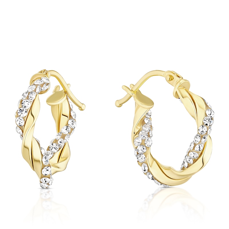 Main Image 1 of 9ct Yellow Gold Twisted Crystal Hoop Earrings