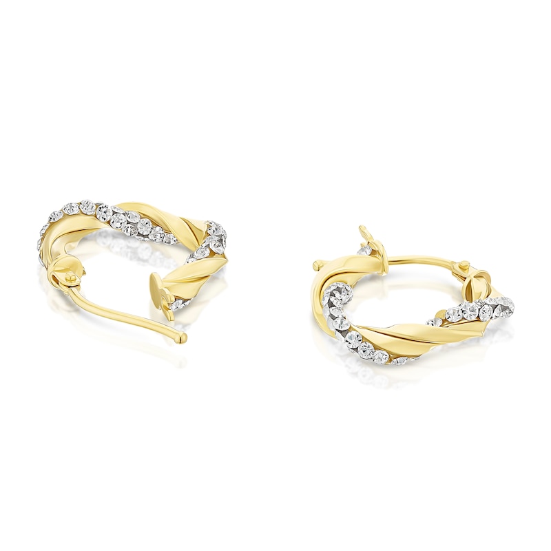 Main Image 2 of 9ct Yellow Gold Twisted Crystal Hoop Earrings