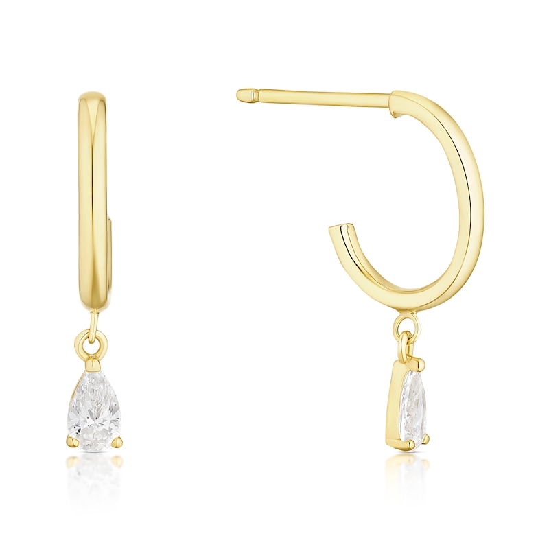 Main Image 1 of 9ct Yellow Gold Pear Cubic Zirconia Open Hoop Earrings