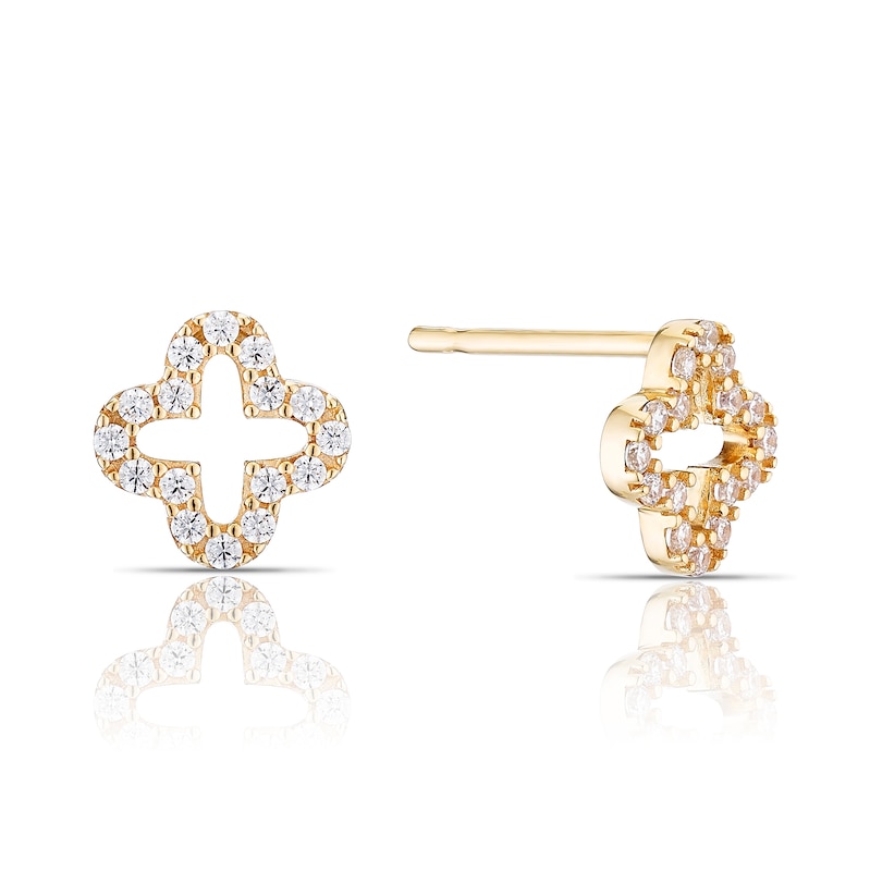 Main Image 1 of 9ct Yellow Gold Clover Cubic Zirconia Stud Earrings