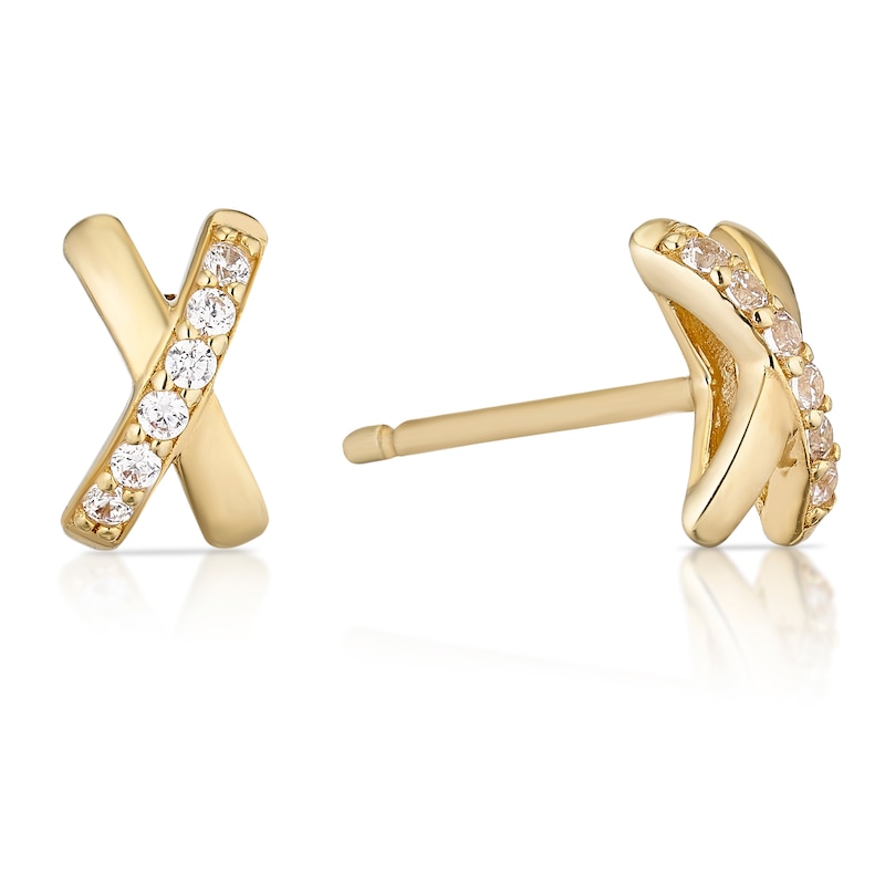 Main Image 1 of 9ct Yellow Gold Cubic Zirconia Cross Stud Earrings