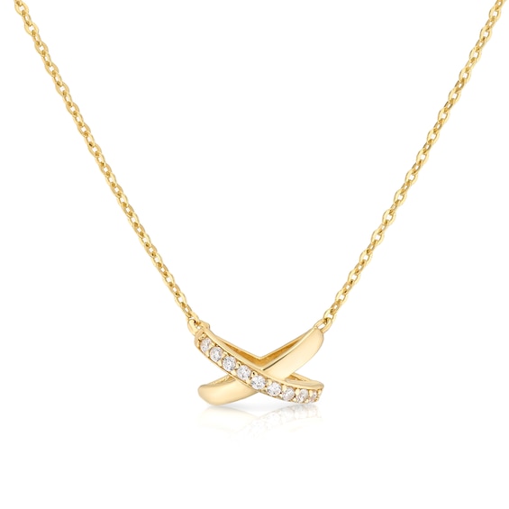 9ct Yellow Gold Cubic Zirconia Kiss Pendant Necklace