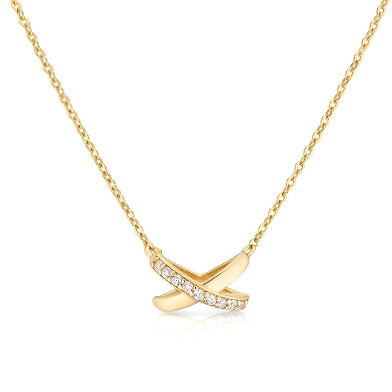 Main Image 1 of 9ct Yellow Gold Cubic Zirconia Kiss Pendant Necklace