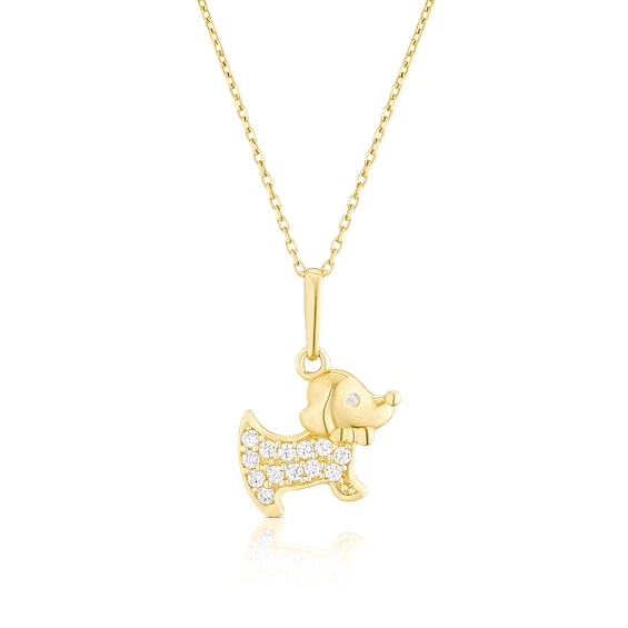 Childrens 9ct Yellow Gold Cubic Zirconia Dog Pendant 14+2 Ne