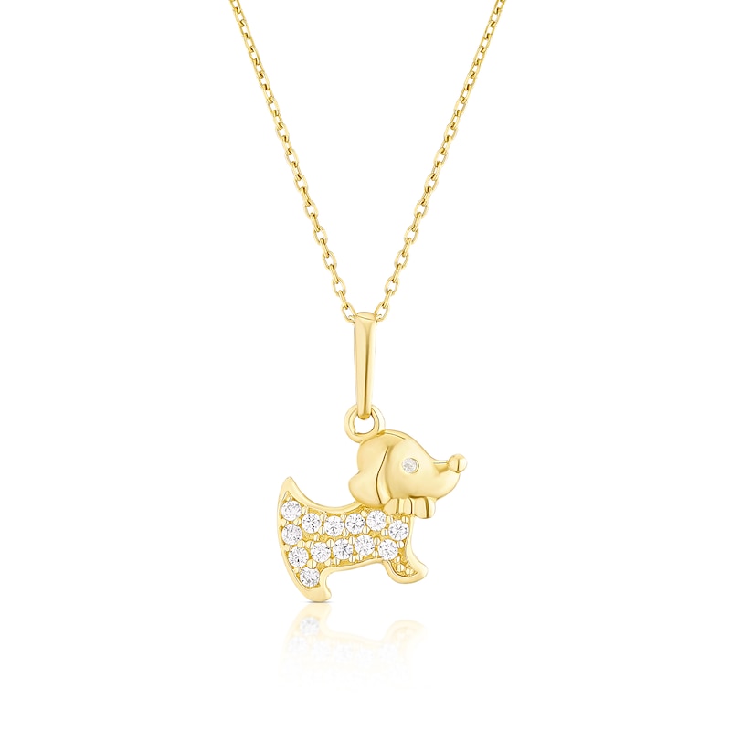 Main Image 1 of Children's 9ct Yellow Gold Cubic Zirconia Dog Pendant 14+2" Necklace