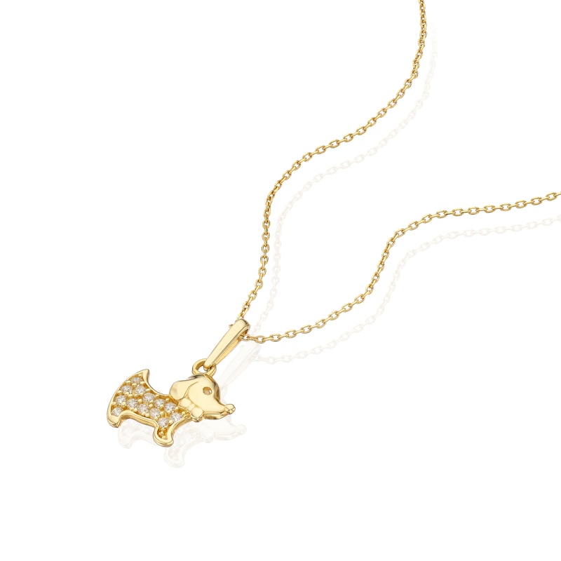 Main Image 2 of Children's 9ct Yellow Gold Cubic Zirconia Dog Pendant 14+2" Necklace