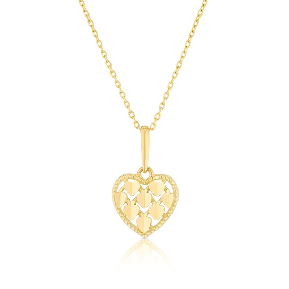 Childrens 9ct Yellow Gold Diamond Cut Heart Pendant 14+2 Necklace