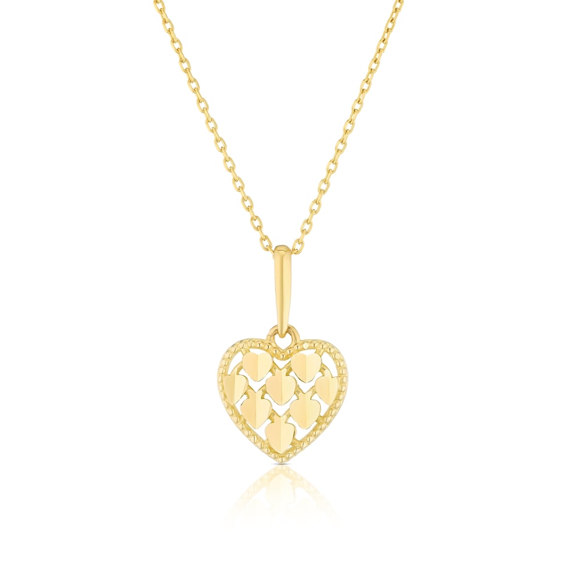 Main Image 1 of Children's 9ct Yellow Gold Diamond Cut Heart Pendant 14+2" Necklace