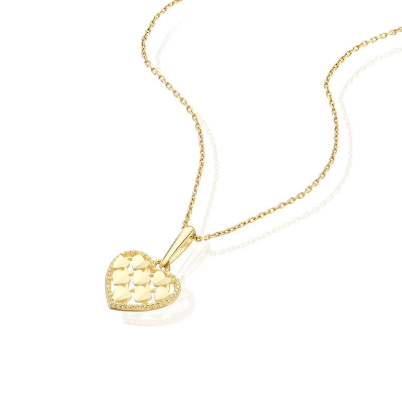 Main Image 2 of Children's 9ct Yellow Gold Diamond Cut Heart Pendant 14+2" Necklace