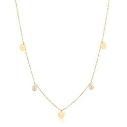 9ct Yellow Gold Diamond Cut & Cubic Zirconia Disc Necklace