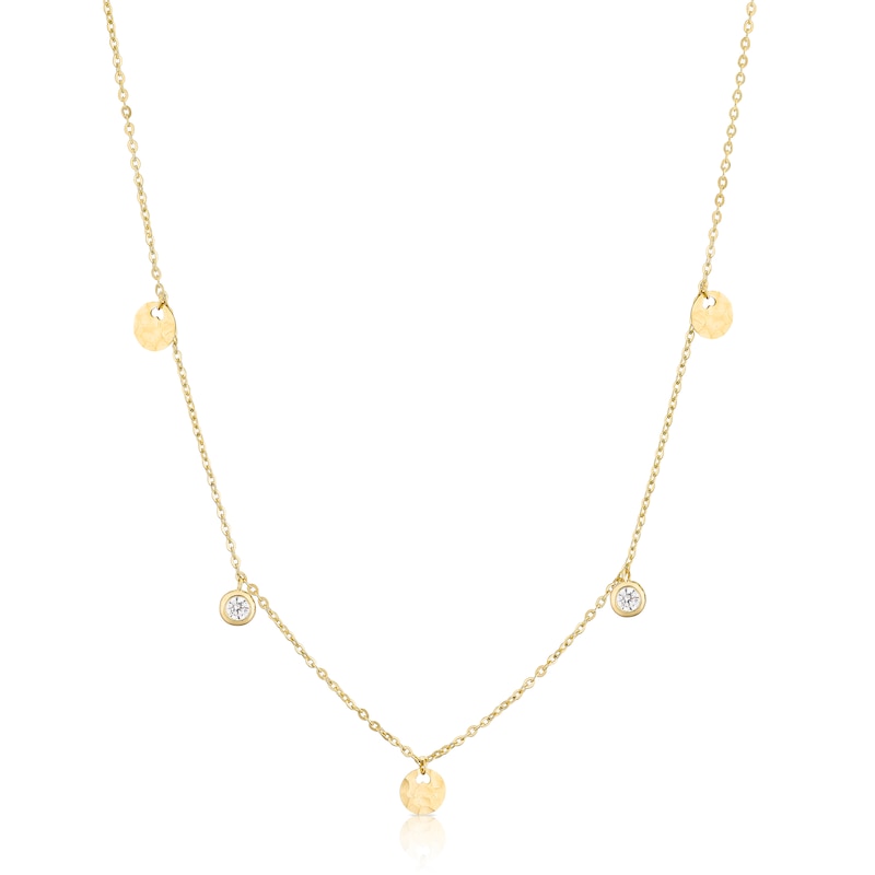 Main Image 1 of 9ct Yellow Gold Diamond Cut & Cubic Zirconia Disc Necklace