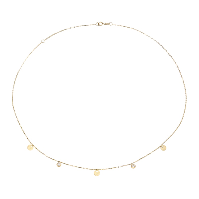Main Image 2 of 9ct Yellow Gold Diamond Cut & Cubic Zirconia Disc Necklace