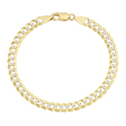 9ct Yellow Gold & Rhodium Plated Diamond Cut 8" Curb Bracelet