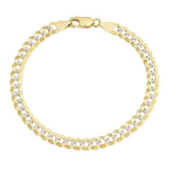 9ct Yellow Gold and Rhodium Plated Diamond Cut 8 Curb Bracel