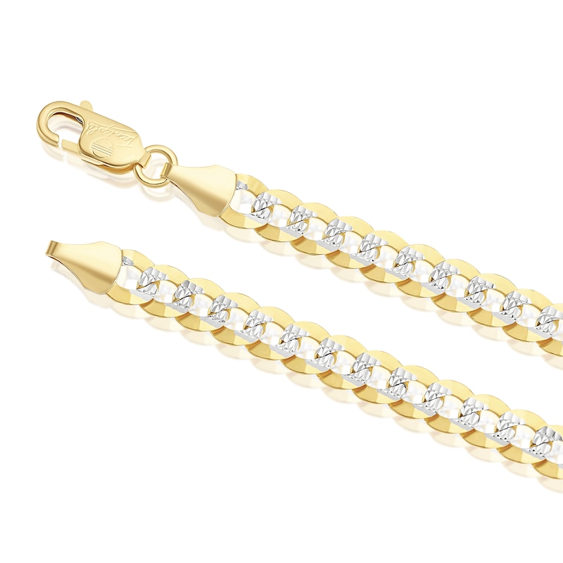Main Image 3 of 9ct Yellow Gold & Rhodium Plated Diamond Cut 8" Curb Bracelet