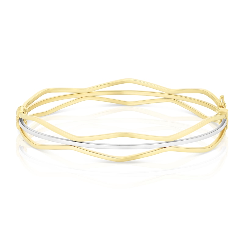 Main Image 1 of 9ct Yellow & White Gold Three Row Wave Bangle