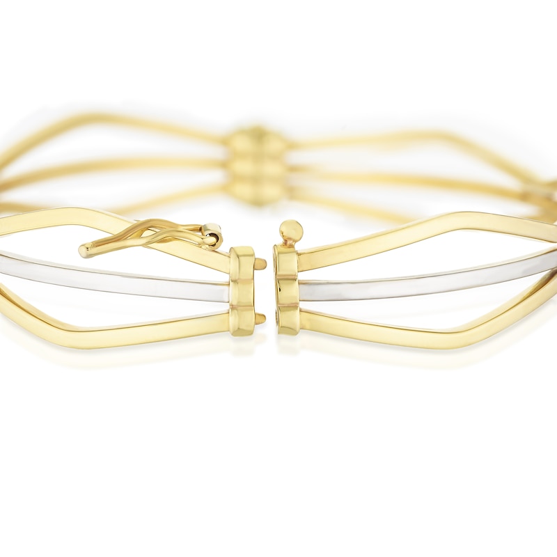 Main Image 3 of 9ct Yellow & White Gold Three Row Wave Bangle