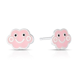 Children's Sterling Silver Pink Enamel Cloud Smiley Face Stud Earrings