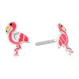 Children's Sterling Silver Pink Enamel Flamingo Stud Earrings