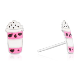 Children's Sterling Silver Pink Enamel Bubble Tea Stud Earrings