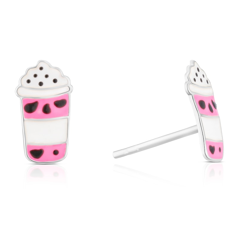 Main Image 1 of Children's Sterling Silver Pink Enamel Bubble Tea Stud Earrings