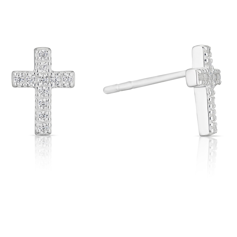 Main Image 1 of Sterling Silver Cubic Zirconia Cross Stud Earrings