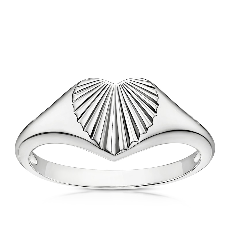 Main Image 1 of Sterling Silver Patterned Heart Signet Ring
