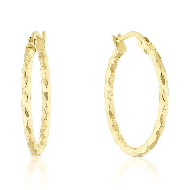 Main Image 1 of 9ct Yellow Gold 20mm Diamond Cut Hoop Earrings