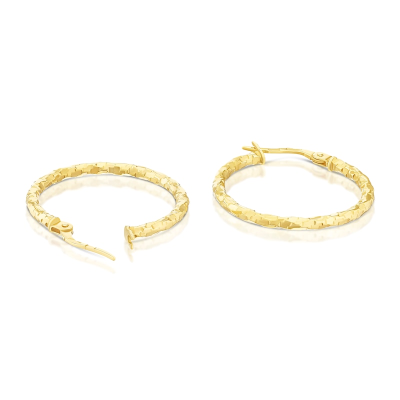 Main Image 2 of 9ct Yellow Gold 20mm Diamond Cut Hoop Earrings