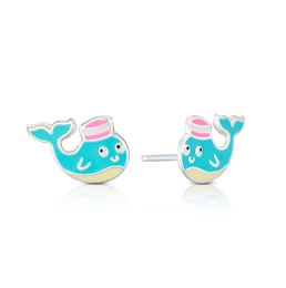 Children's Sterling Silver Blue Enamel Whale Stud Earrings
