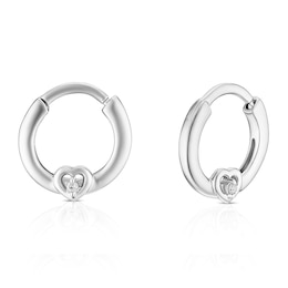 Children's Sterling Silver Diamond Heart Hoop Earrings