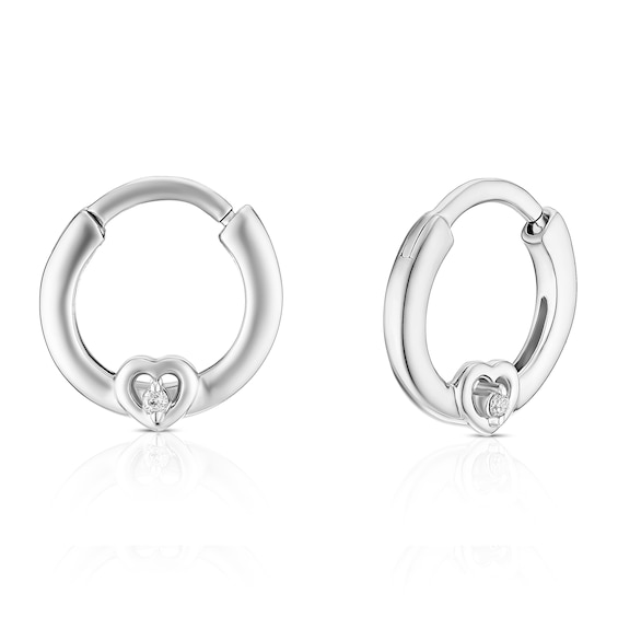 Childrens Sterling Silver Diamond Heart Hoop Earrings