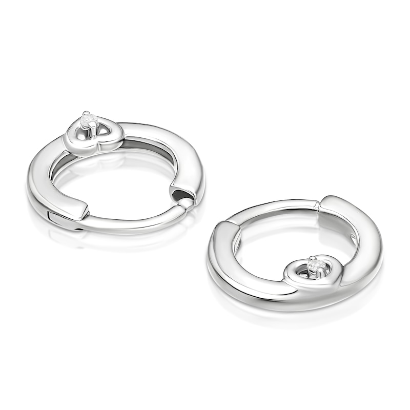 Main Image 2 of Children's Sterling Silver Diamond Heart Hoop Earrings
