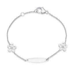 Children's Sterling Silver Diamond Flower ID Bracelet