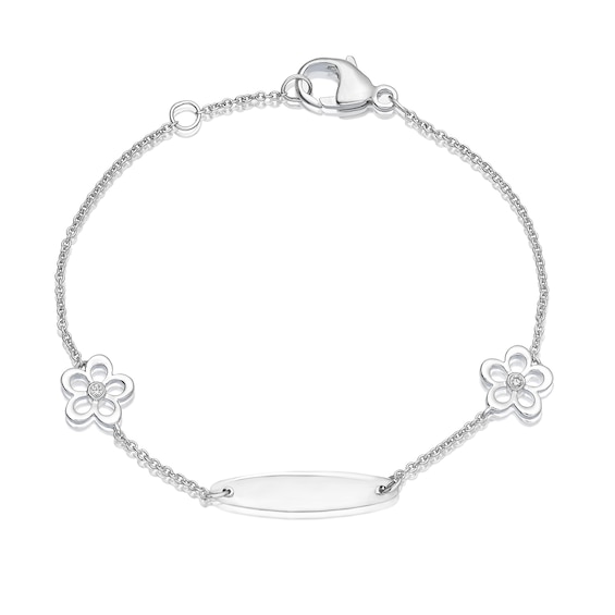 Childrens Sterling Silver Diamond Flower ID Bracelet