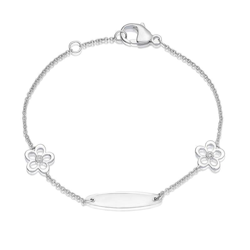 Main Image 1 of Children's Sterling Silver Diamond Flower ID Bracelet